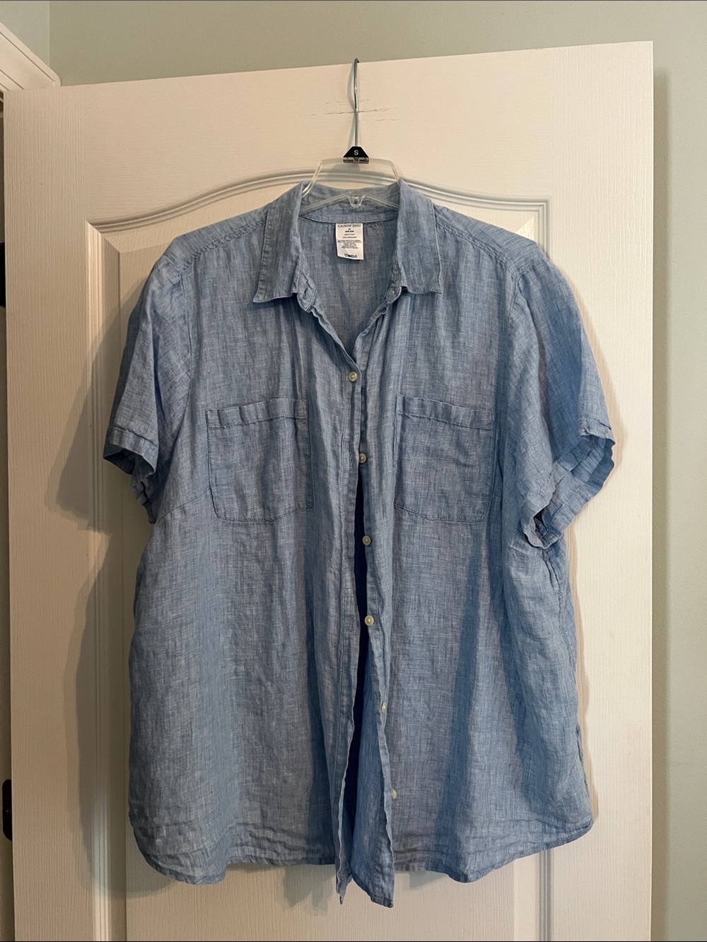 Lands' End Light Blue Short-Sleeve Linen Button-Down Shirt 2X